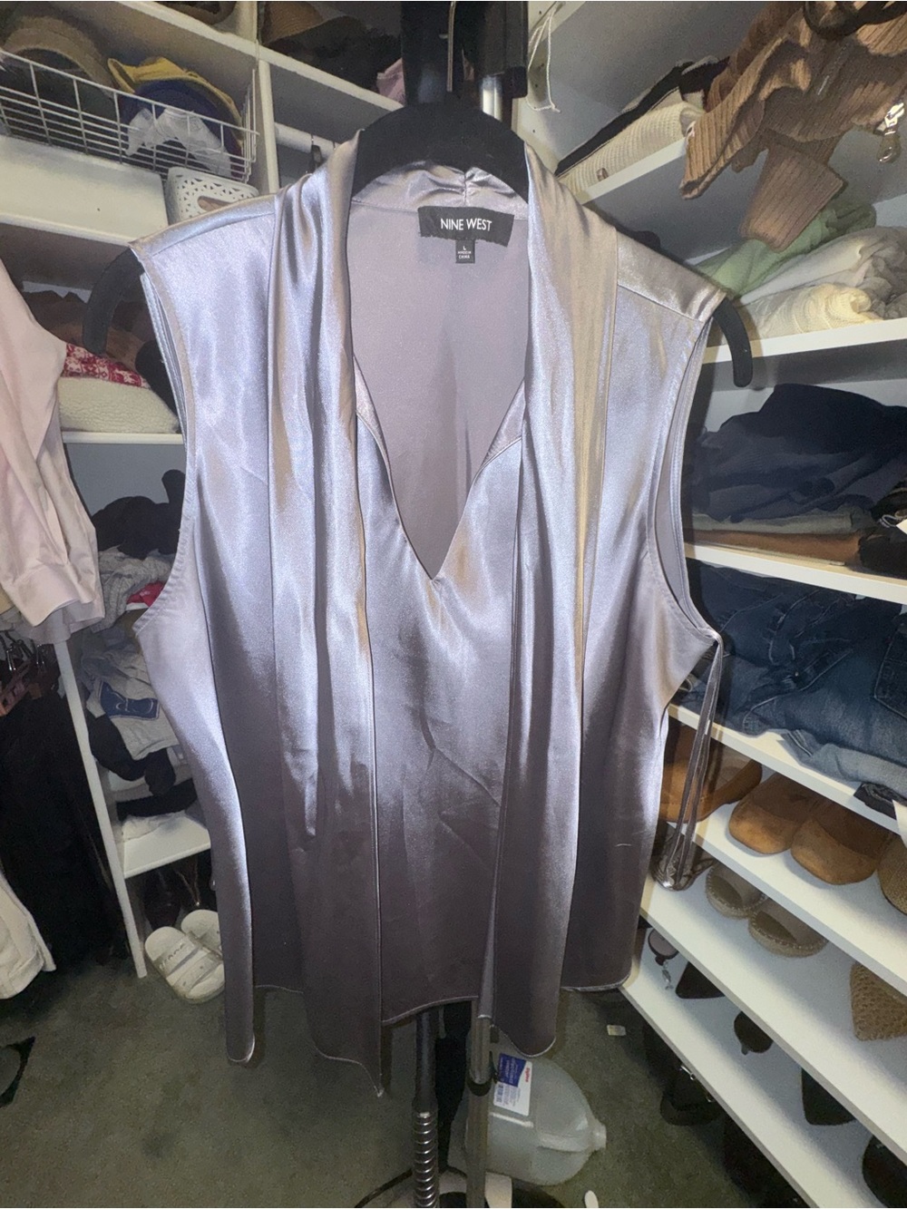 Nine West Sleeveless Satin V-Neck Camisole in Silver